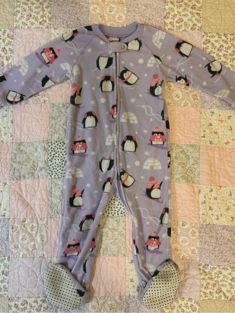Carter's Beige Leopard Print & Purple Penguin Footed Pajamas